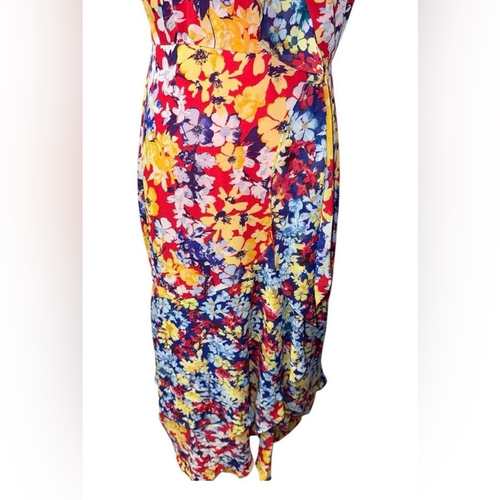 Lulus Radiant Ruby Red Floral Print Chiffon Maxi Dress sz Medium - Picture 5 of 15